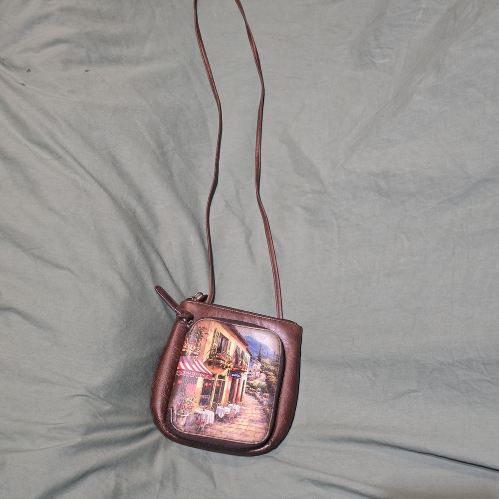 Chic Brown Crossbody Bag with Artistic Design
